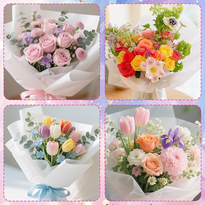 80 Sheets Tissue Flower Wrapping Paper - Milky White 11.8"x11.8" Non-woven Waterproof Floral Bouquet Wraps with Removable Lining Paper for Florist Packaging, Bouquet Arrangement & Gift Bouquets