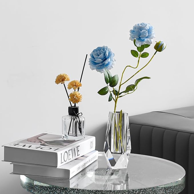 Kitcom Flower/Bud Crystal Vase Decorative Vases for Home, Wedding, Christmas, Outline Dimensions W2.4''xH6.3'', Clear with Gift Box