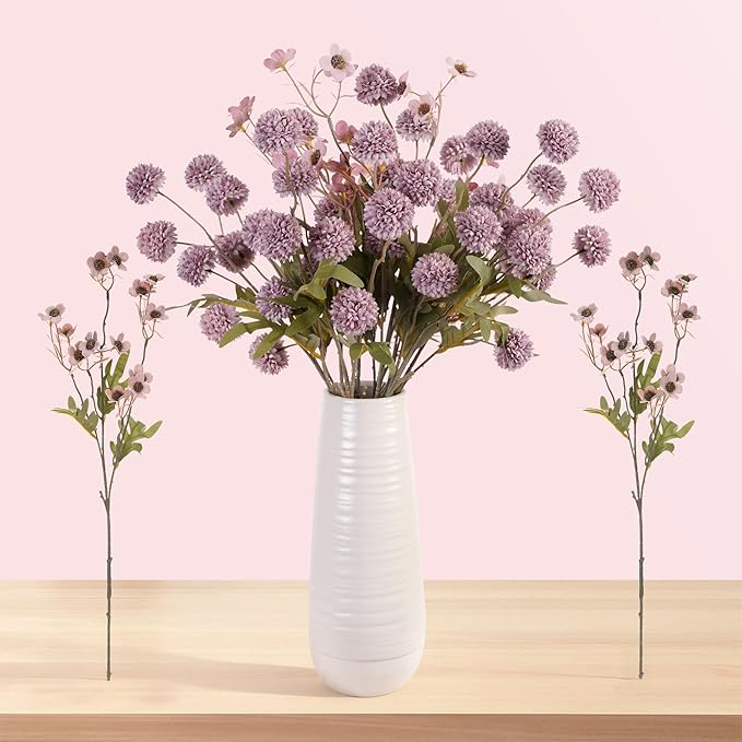 8PCS Purple Fake Flowers Artificial Chrysanthemum Faux Mums Matching 2PCS Rose Red Daisy Faux Flowers for Vase Fall Long Stems Flower Silk Flower for Home Decor Wedding Decor,20.5In (No Vase)