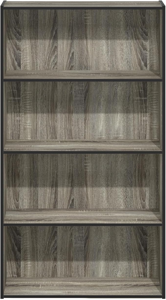 Furinno PASIR Book Shelf, 4-Tier Bookshelf, Bookcase with Open Shelf, 9.4 x 23.6 x 41.7, for Living Room, Bedroom, Home Office, French Oak