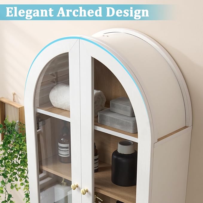Bathroom Arched Wall Cabinet Over The Toilet Storage Cabinet, 23.6×31.4 Inch Bathroom Medicine Cabinet Wall Mount with Adjustable Shelves & Glass Door, Space Saver Wall Cabinet, White