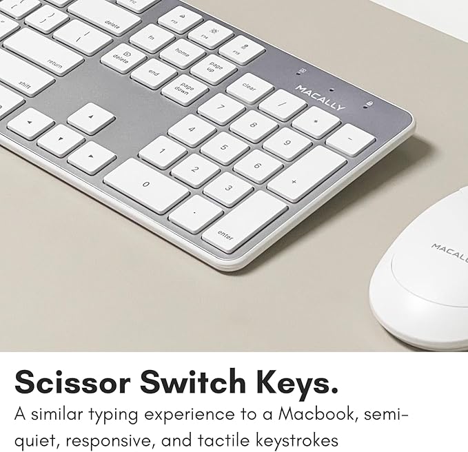 Macally Ultra-Slim USB Wired Keyboard with Number Keypad for Apple Mac Pro, MacBook Pro/Air, iMac, Mac Mini, Laptop Computers, Windows Desktop PC Laptops, Silver (SLIMKEYPROA)