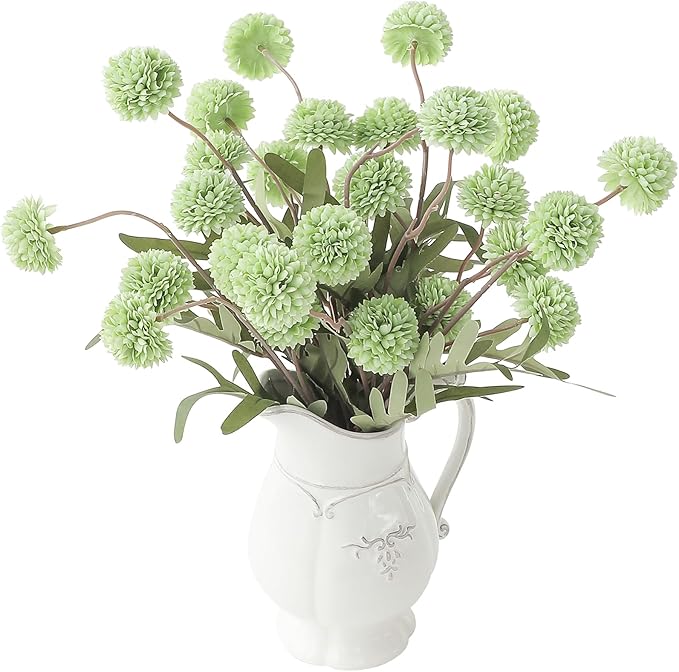 Floroom 6pcs Elf Green Faux Silk Mums Artificial Flowers, Bulk Fake Small Mini Chrysanthemums with Stems for DIY Sage Green Wedding Centerpieces Floral Arrangements Vase Fillers Home Decorations