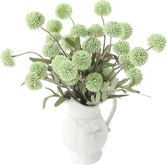 Floroom 6pcs Elf Green Faux Silk Mums Artificial Flowers, Bulk Fake Small Mini Chrysanthemums with Stems for DIY Sage Green Wedding Centerpieces Floral Arrangements Vase Fillers Home Decorations