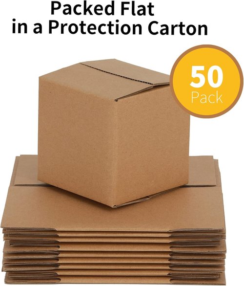 Kraft Shipping Boxes - 50 Pack Small Corrugated Cardboard Boxes for Mailing | 4x4x4 Inches