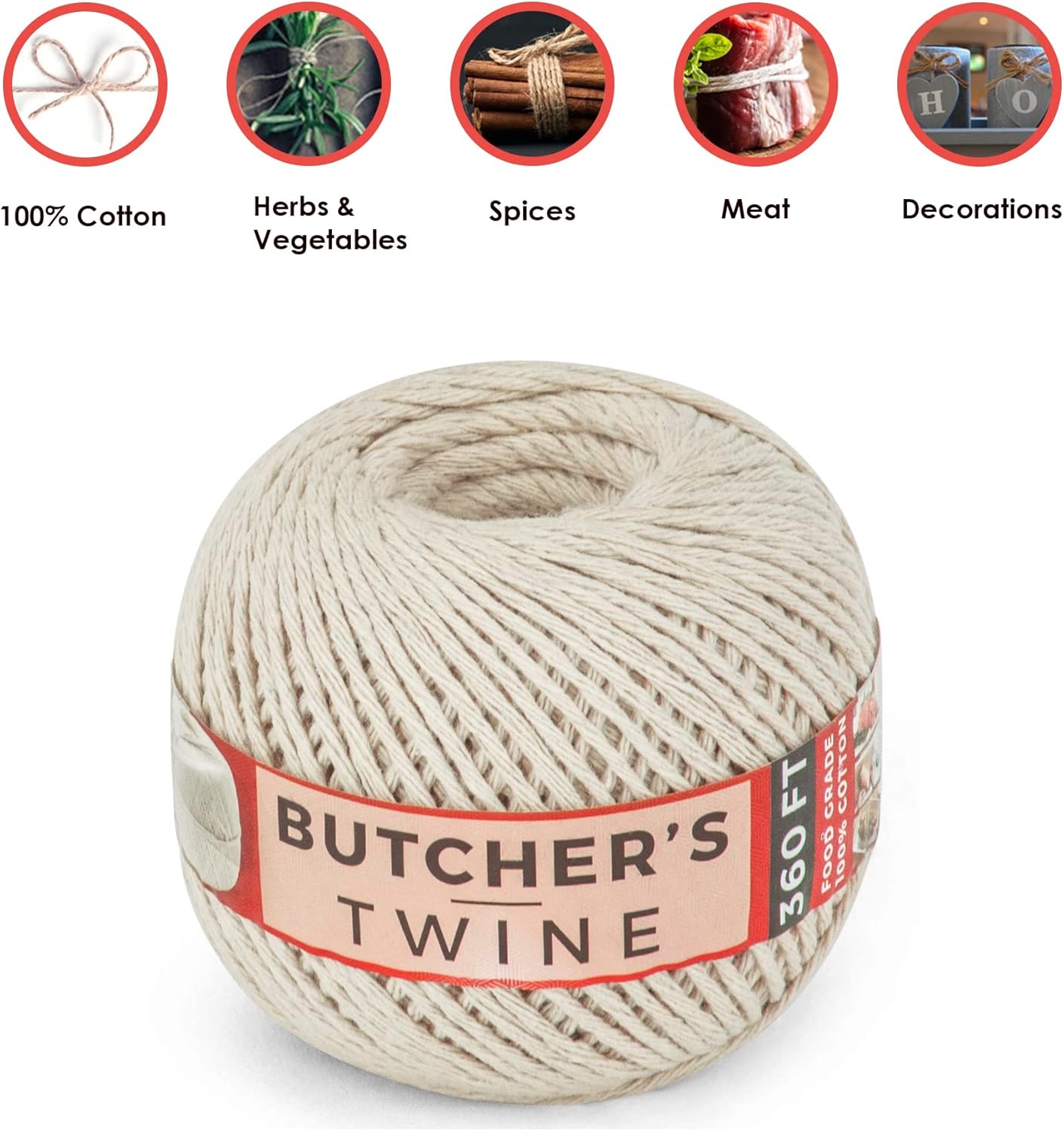 SteadMax Butchers Twine - 360 Ft Unbleached 100% Natural Cotton String for Cooking & Crafting | Durable & Easy Dispensing