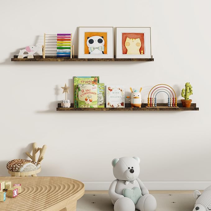 Dreamland Picture Ledge Shelf for Wall, Floating Shelves Set of 2,48 inch Long Floating Shelves with Lip for Living Room,Bedroom,Bathroom,Kitchen,Rustic Brown