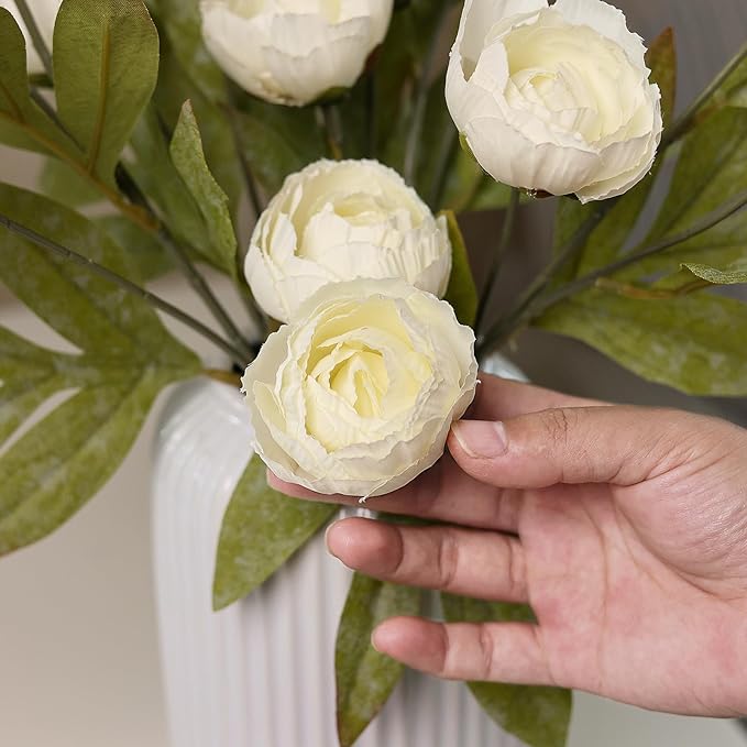 VIERENA 12 Pcs Faux Silk Peony Artificial Flowers for Vase -27", Bulk Fake Peonies Branches with Stems for DIY Bouquet Centerpieces Wedding Fillers Arrangements Shower Decorations (Cream)