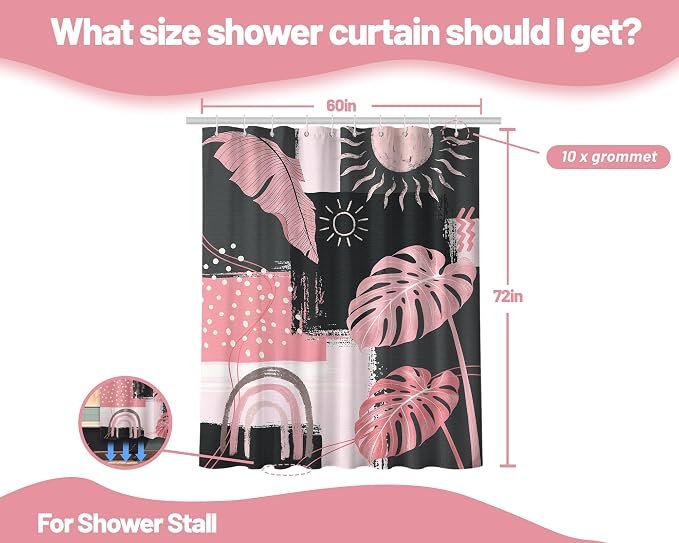 Pink and Gray Mid Century Modern Shower Curtain Bohemian Abstract Light Pink and Grey Shower Curtains for Bathroom Decor Sets, Waterproof Cloth Fabric with Hooks, 60x72 Inch