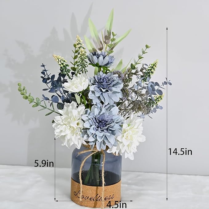 LADADA Fake Flowers in Vase,Silk Dahlias in Vases,Flower Arrangements for Table,Used for Home Office, Bathroom, Kitchen Decoration Et