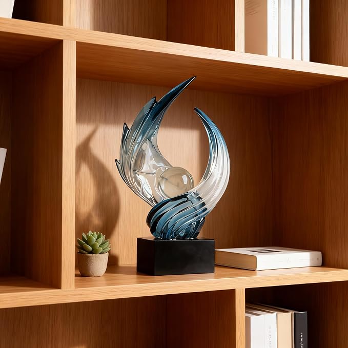 Abstract Art Sculpture, Resin Gold Decorative Statue, Modern White Ornaments for Living Room, Decorativas Modernas for Coffee Table, Entryway & Office Collectibles (Blue)