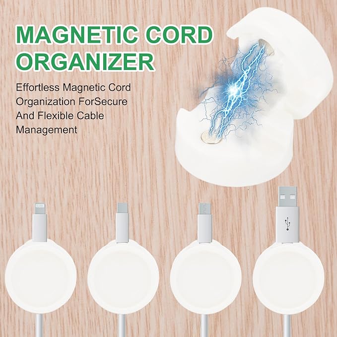 PATIKIL Cable Organizer Holder, 3 Pcs Magnetic Spring Desk Cable Management Clips Adhesive Cord Holder Keeper for Office Desktop Wall Car, White