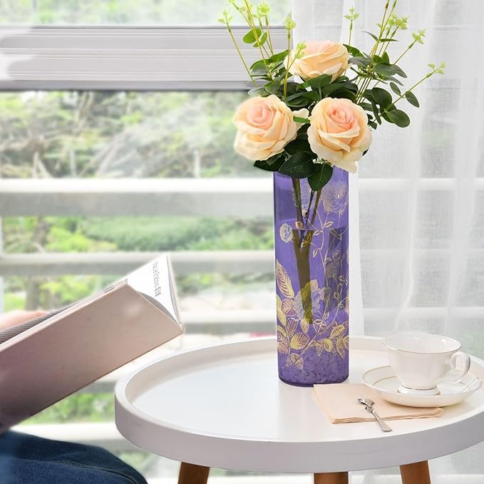 Vase Plastic Vase Elegant Cylinder Flower Vase Shatterproof Decorative Centerpiece for Home Table Office Weddings Events (11.8 x 3.9 in)