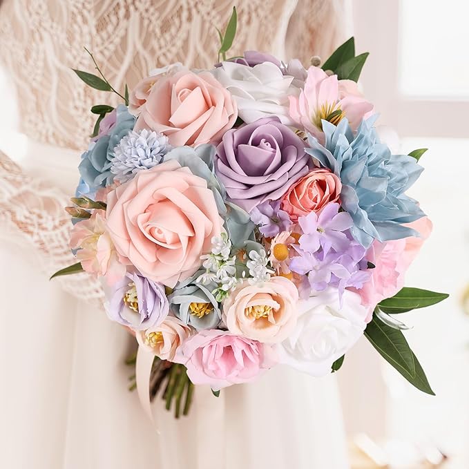 Artificial Flowers Combo Box Dusty Blue Pink Artificial Flowers for DIY Tables Centerpieces Baby Shower Bridal Shower Wedding Bouquet Party Decor