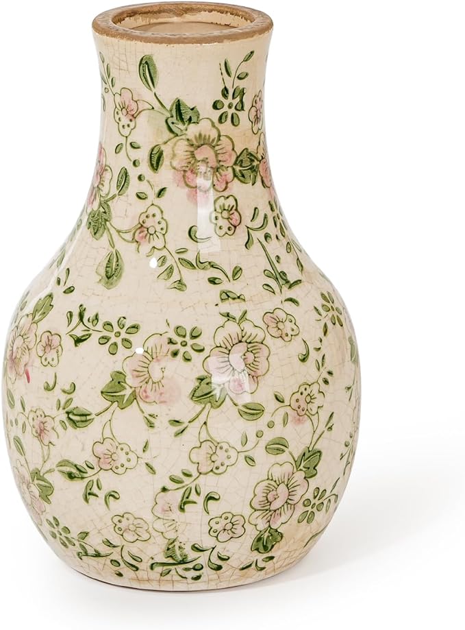 Sungmor Blue and White Ceramic Flower Vase, Vintage Ice Cracked Glaze Porcelain Vase, Pretty Centerpieces Flower Arrangement Vase for Home Decor, 8.2 Inch Decorative Vases for Table, Shelf, Mantel