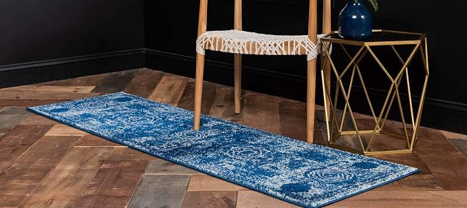 Unique Loom Bromley Collection Area Rug - Wells (2' x 6' 9" Runner, Navy Blue/ Ivory)