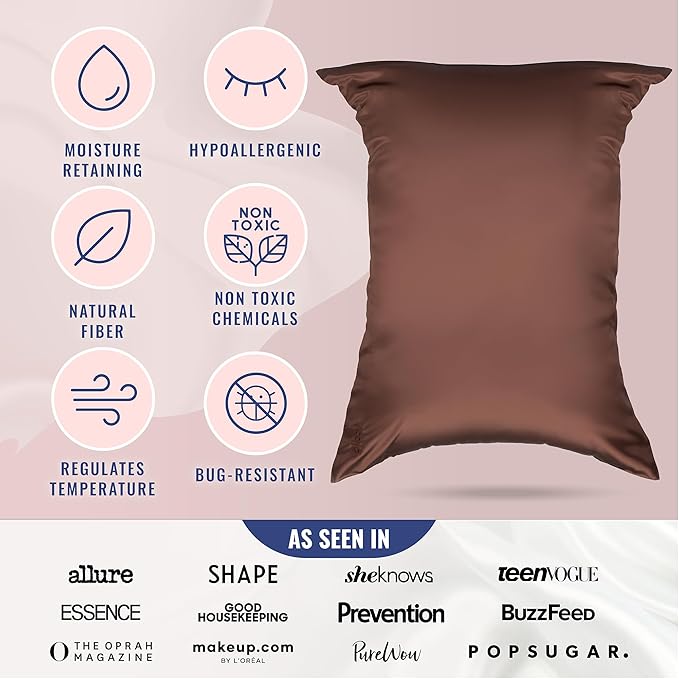 Blissy Silk Pillowcase - 100% Pure Mulberry Silk - 22 Momme 6A High-Grade Fibers - Silk Pillow Cover for Hair & Skin - Regular, Queen & King (Chocolate, Queen)