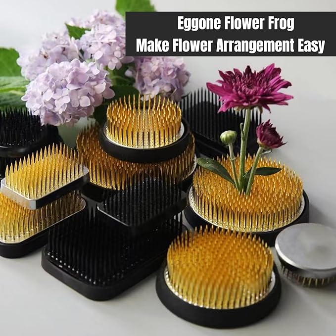3 Pcs Flower Frogs for Flower Arrangements Supplies, Japanese Flower Arranging Ikebana Kenzan, Pin Frogs for Flowers Holder with Rubber Base Flower Fixed Tools(Gold, 1.3 Inch, 1.57 Inch, 1.97 Inch)