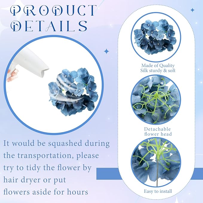 Unittype Silk Hydrangea Artificial Flowers Heads with Stems Faux Hydrangea Flowers for Wedding Centerpieces Bouquets DIY Floral Decorations for Home Indoor(Haze Blue,100 Pieces)