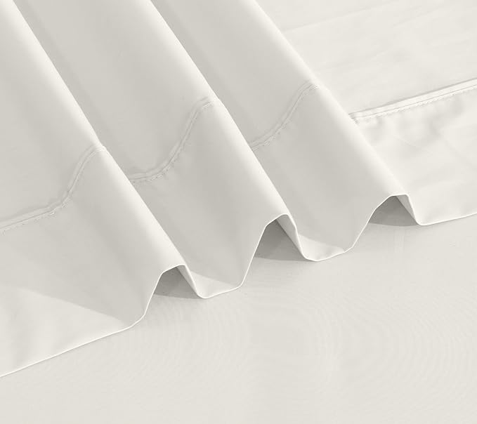 RUVANTI 100% Cotton King Size Sheets Set, 4 Pieces, Soft & Breathable Percale Weave Bedding, Deep Pocket 16", Hotel Standard, Crisp Cool Feel, Durable, Perfect Dyed Bed Sheet, Ivory
