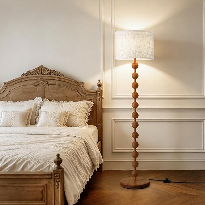 62" Vintage Farmhouse Floor Lamp for Living Room,3 Color Temperatures & Dimmable,Rustic Standing Lamp with Remote & Foot Switch,Retro Wood Grain Tall Floor Lamp for Bedroom Office Corner(Natural Wood)