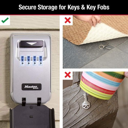 Master Lock 5425D Wall Mount Lock Box - Set Your Own Combination, Light-Up Dials, 6 Key Capacity, Black