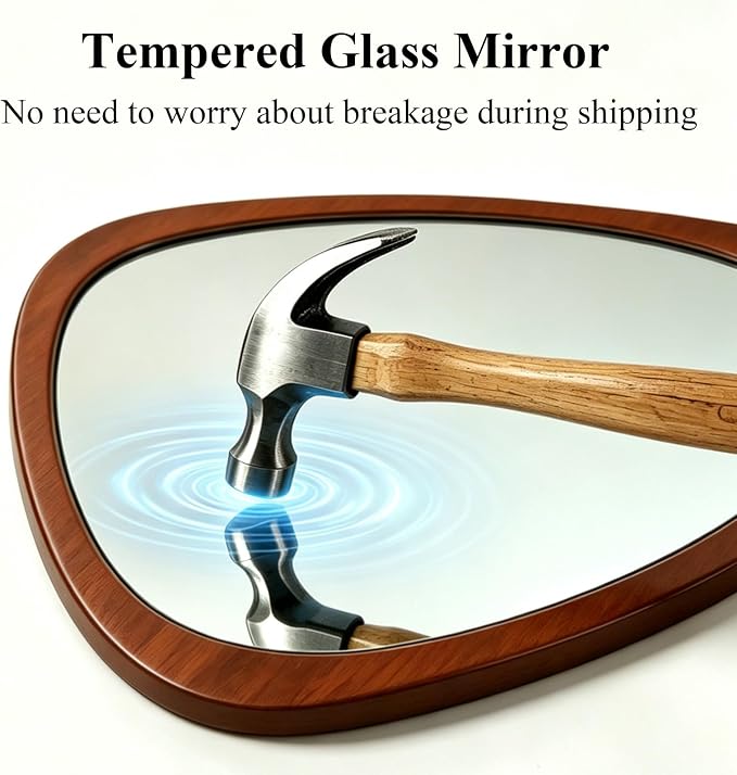 Ferytange Asymmetrical Wood Frame Wall Mirror, 34" H x 24" W Modern Irregular Decorative Mirror, Unique Wall Art for Living Room Bedroom Entryway, Mid Century Modern Home Decor
