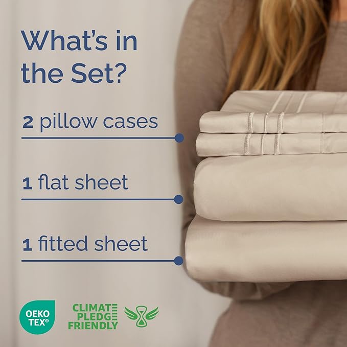 King Size 4 Piece Sheet Set - Comfy Breathable & Cooling Bed Sheets Set - Hotel Luxury Bedding for Women, Men, Kids, Teens, Boys & Girls - Deep Pockets, Ultra-Soft and Wrinkle Free - Oeko-Tex - Wheat