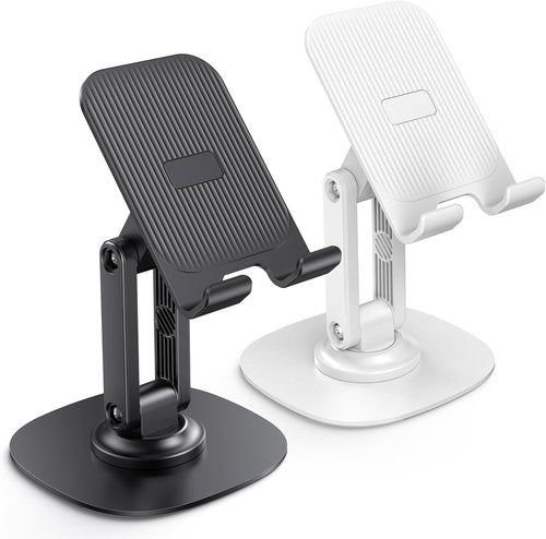 OMOTON Adjustable Cell Phone Stand - 360° Swivel Holder for iPhone 17/16/15/14/13 Pro Max | 2-Pack, Black & White