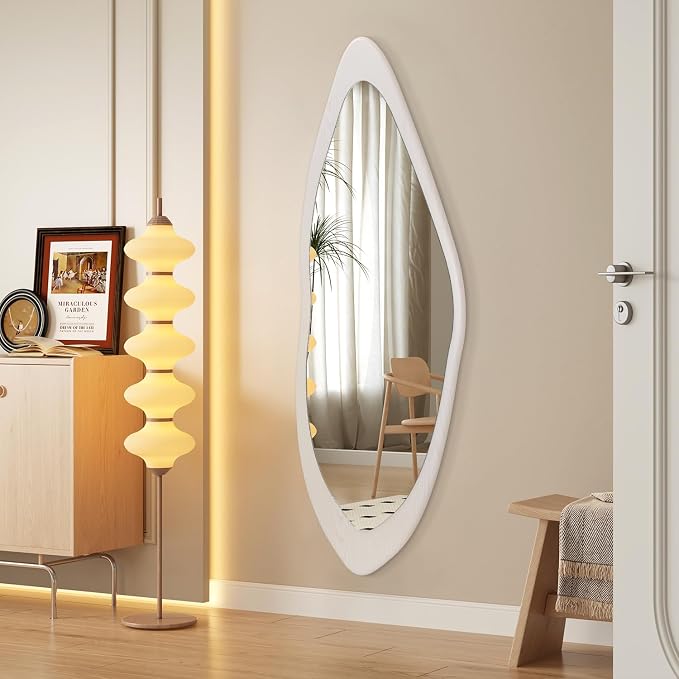 AAZZKANG Irregular Full Length Mirror Wooden Asymmetrical Wall Mirrors Modern Large for Bedroom Dressing Room Living Room Entryway 47"x16"
