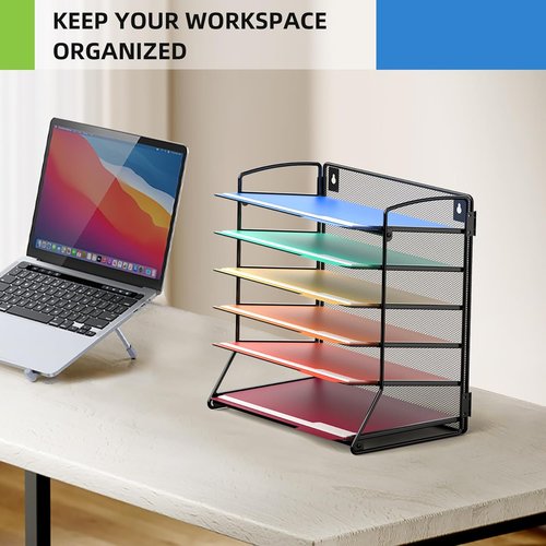 MINDEPOT 6-Tier Paper Tray Desk Organizer - Extra Thick Metal A4/Letter Size File Holder for Office & School