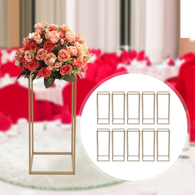 10PC 31.5" Flower Stand for Wedding Metal Cylinder Stands for Party Rectangular Gold Centerpieces Flower Vase Gold Pedestal Columns for Weddings Indoor Outdoor Flower Plant Stand Decoration