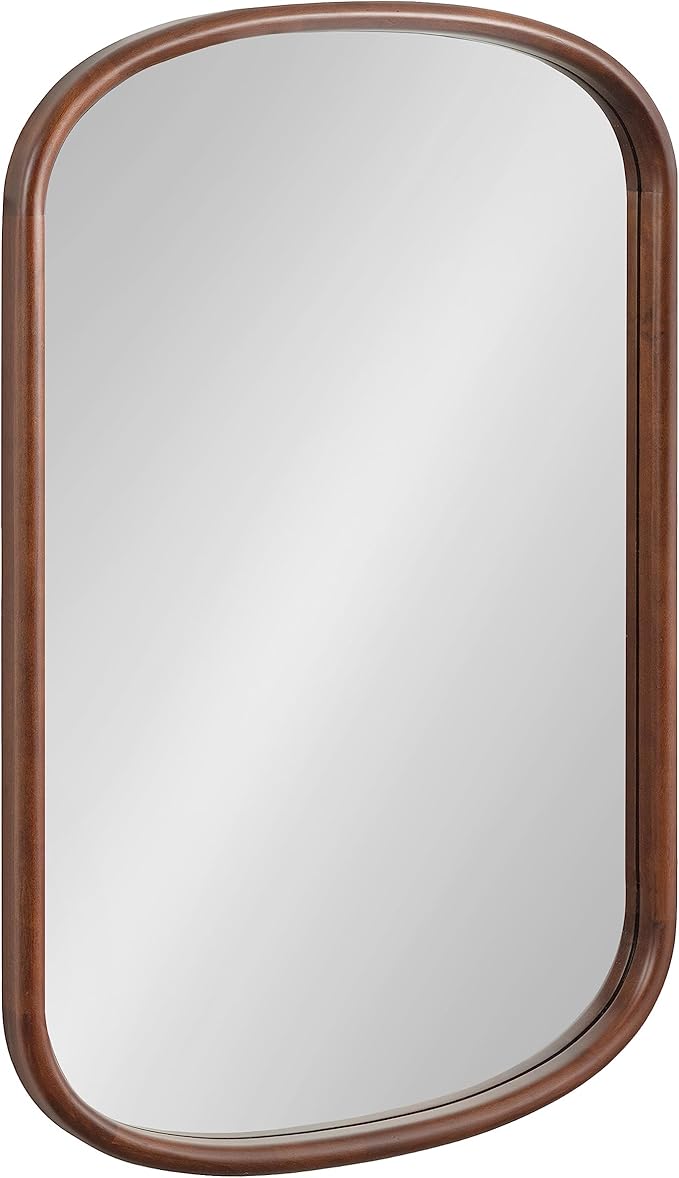 Kate and Laurel Talma Arched Oval Wall Mirror, 24 x 36, Dark Walnut, Transitional Capsule Mirror with Solid Poplar Wood Frame and Rounded Frame Profile