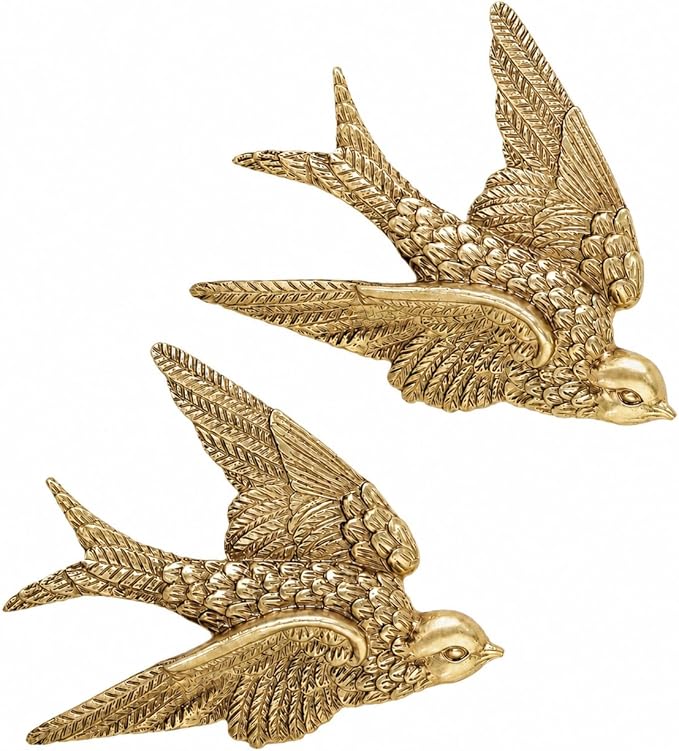 Garneck 2Pcs Vintage Bird Wall Art Decor : 4.9'' Resin Flying Bird Wall Sculpture 3D Antique Animal Figure Set for Living Room Bedroom Home Office Garden Indoor Outdoor