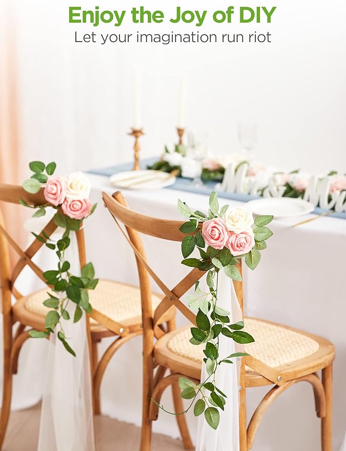 InnoGear Artificial Flowers, 50 Pcs Cream Foam Fake Roses Bulk with Stems for Decoration DIY Wedding Bouquets Centerpieces Bridal Shower Party Christmas Tree