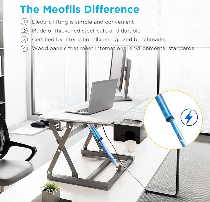 46" Electric Standing Desk Converter, Dyropcurv Series Height Adjustable Computer Desk Ergonomic Home Office Desk for Adults, Sit to Stand Desk with Quiet Motor, White