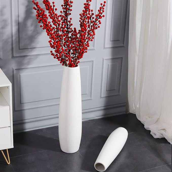 White Ceramic Floor Vase 24 Inches Tall Flower Holder Decorative Large Vases for Table Centerpieces Shelf Home Decor Living Room Branches Sky-Dried Flower Arrangement Simple Decorative