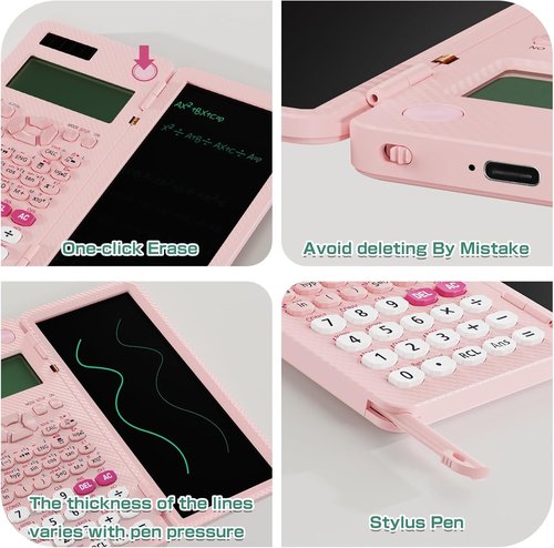 ROATEE 991ES MAX Scientific Calculator - 4-Line LCD Display & Portable Notepad for Students | Pink