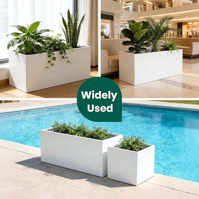 Metal Rectangular Planter Galvanized Steel Rectangle Planter White Planters Box 36" L x 15" W x 15" H Outdoor Indoor Large Heavy for Commercial Residential Plants Patio