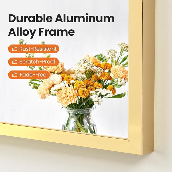 NEWBULIG 26X38 Inch Arched Bathroom Mirror for Wall, Vanity Bathroom Mirrors for Over Sink Tempered Glass, Anti-Rust Arched Metal Framed, Hangs Horizontally or Vertically, Farmhouse Home Decor, Gold