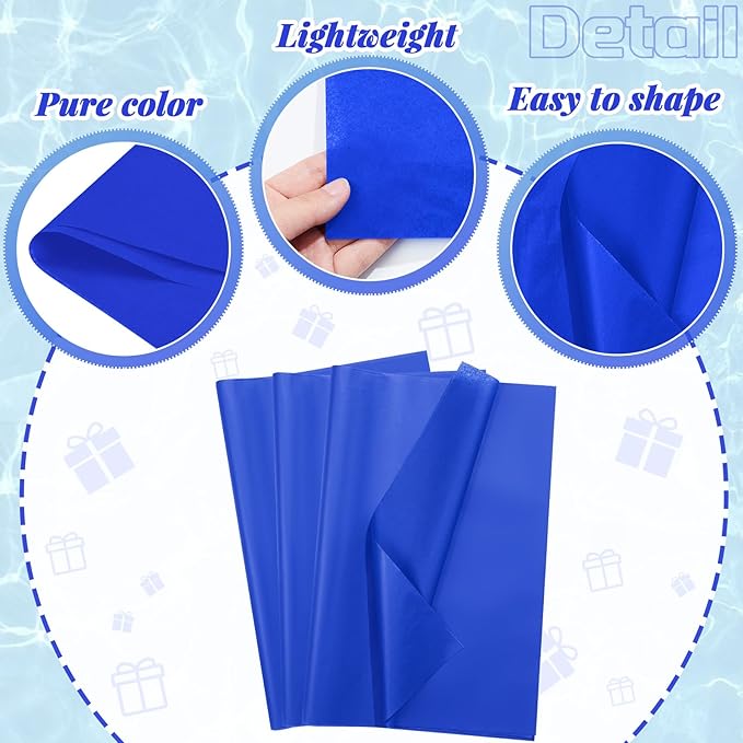 Qilery 500 Sheets Royal Blue Tissue Paper Bulk for Gift Bags 15 x 20 Inch Acid Free Packaging Wrapping Paper Sheets for Winter Hanukkah Christmas Decor DIY Crafts, Birthday Party, Shipping Packing