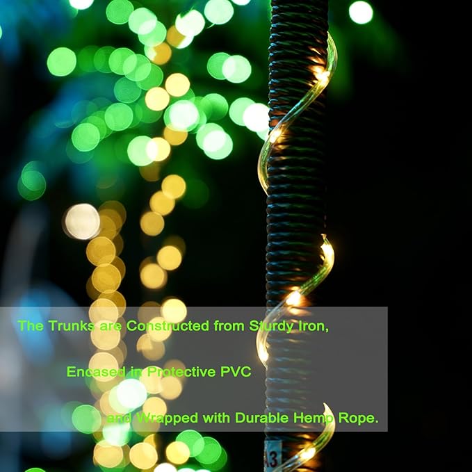 7FT Lighted Artificial Palm Tree with Three Trunks and 260 LED Lights - Ideal for Outdoor/Indoor Use, Perfect for Tiki Bars, Patios, Homes, Offices, Beaches, Yards Pool, and Cruise Party