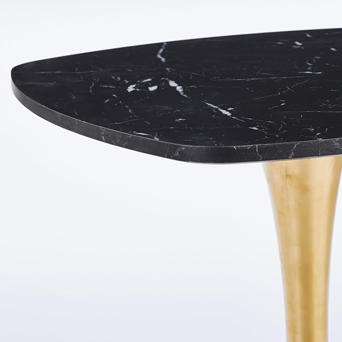 Square Tulip Dining Table 24 Inch for 2-4 People, Small Round Kitchen Table with Black MDF Top and Golden Metal Pedestal Base, Modern Bistro Table for Apartment Cafe Office Living Room