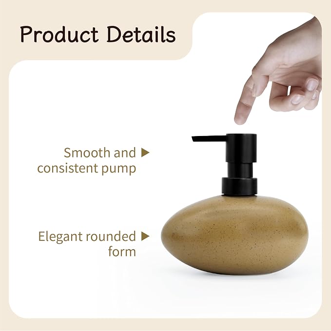 Ceramic Hand Soap Dispenser, Elegant Liquid Soap Dispenser for Bathroom Countertop, Heavy & Sturdy Dish Wash SoapDispenser for Kitchen (Stone Shape)