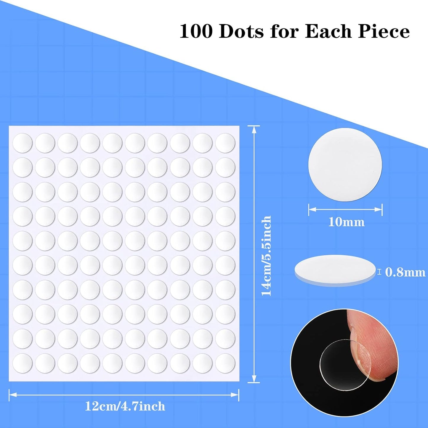 Skiennix Double-Sided Adhesive Dots - Clear Sticky Tack Tape for DIY Crafts | 1500 Pieces (10mm)