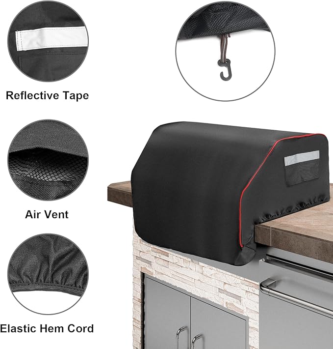 32 Inch Built–in Grill Cover for Bull 45005, Built-in Gas Grill Top Cover for Bull Lonestar 4-Burner & Bull Built-in Bill Outlaw Grills, Outdoor 87048 Smoker Waterproof Cover with Handle