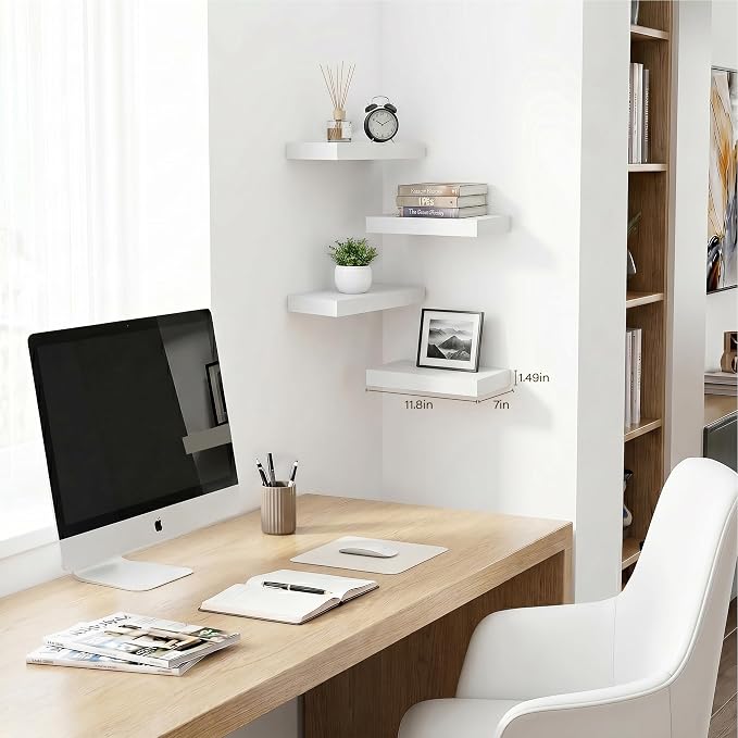 White Floating Shelves for Wall Set of 4, 11.8 Inch Small Wall Shelves for Bathroom Over Toilet, Kitchen & Bedroom Storage, Wall Mounted Shelf System for Decor, Books & Toiletries
