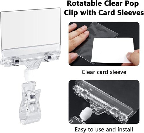Biaungdo 12 Pcs Rotating Clip Swivel Sign Holder - Clear Double Clip Design for Shelves & Exhibitions