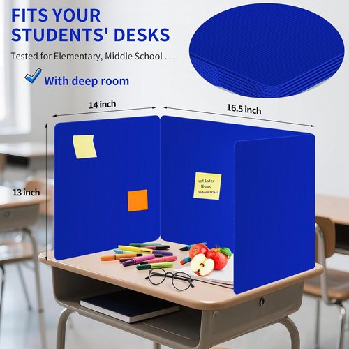 Skiennix 6-Pack Blue Desk Dividers - Durable Waterproof Privacy Shields for Students | Classroom Supplies