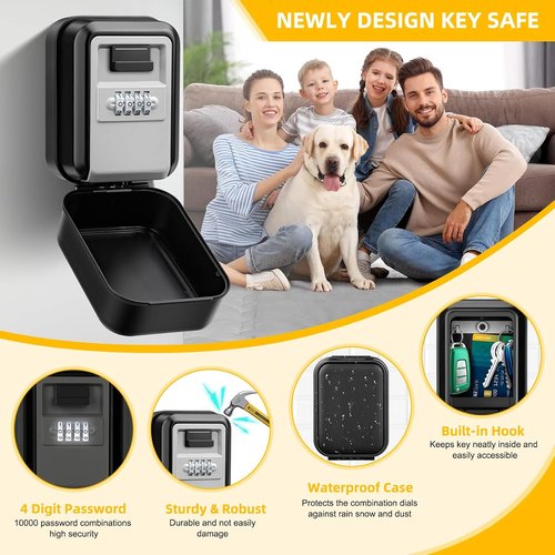 Lock Box for Keys - 4-Digit Resettable Combination | Large Capacity for Home, Apartment, Office